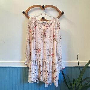 Bobeau Pink Floral Mini Dress with Ruffle Detail